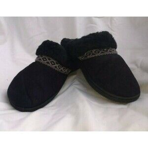 Isotoner Woman Slippers Size 7.5-8 Black With Faux Fur Trim
